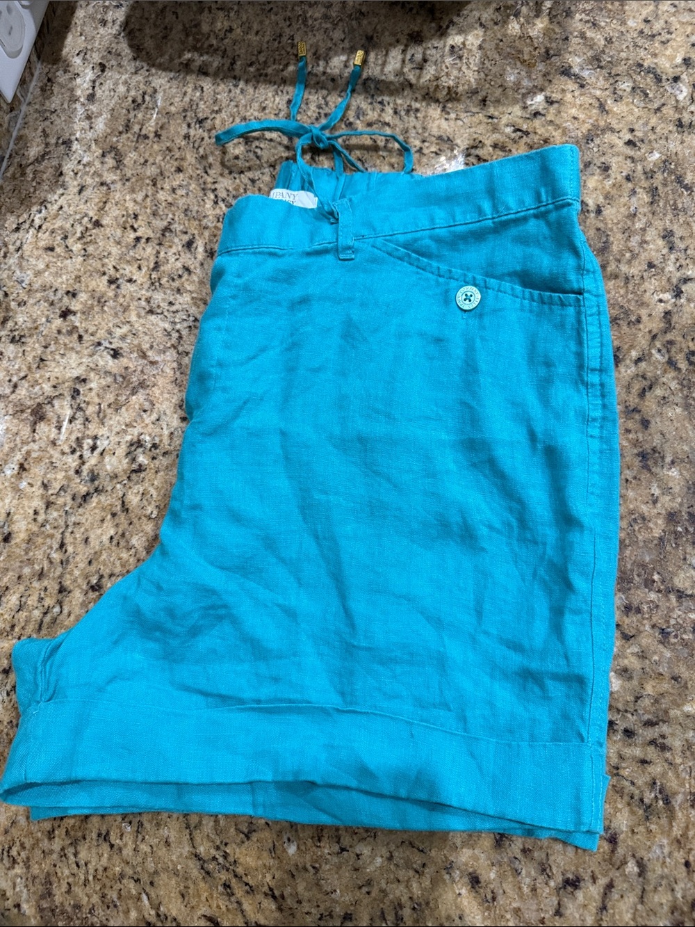 Ellen Tracy Turquoise High-Waist Linen Shorts - Picture 5 of 5